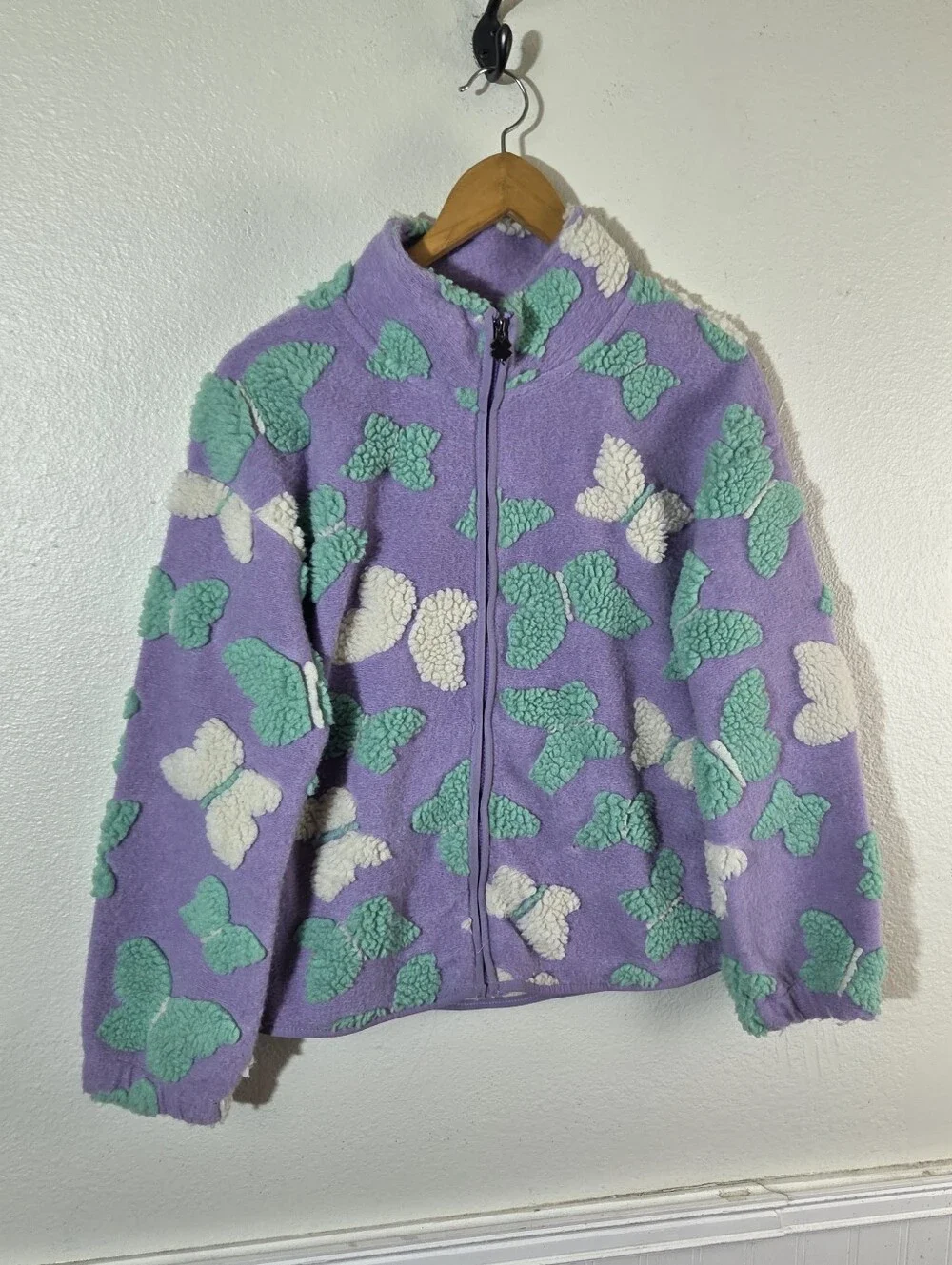 Lucky Brand Girls L 14/16 Purple Butterfly Sherpa Fleece Jacket Full Zip Lavende